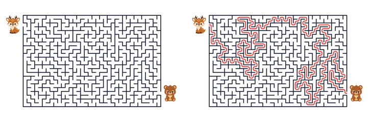 Will the bear cub catch the fawn maze puzzle with solution © Vlada