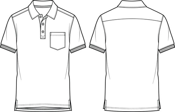 Black polo shirt collar and placket outline on white background vector illustration
