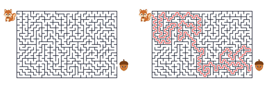 Help the squirrel find the acorn maze puzzle with solution