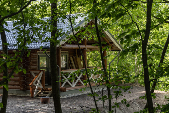 Log cabin porch under construction