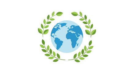 Obraz premium Green leaves wreath around a stylized earth globe, symbolizing environmental protection.