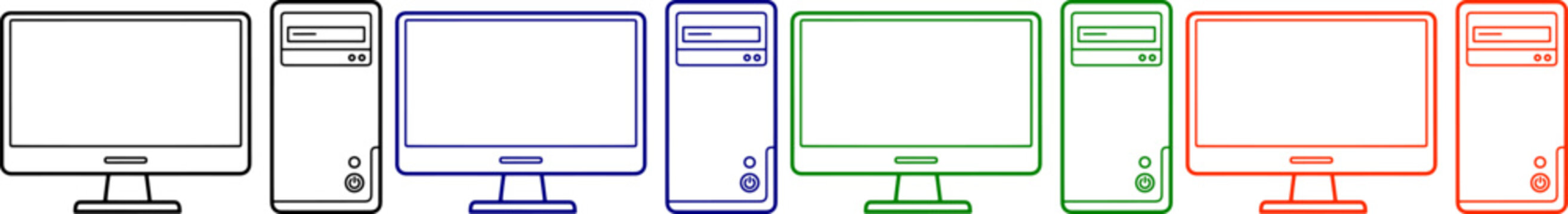 Computer desktop icons black blue green orange technology pc system unit