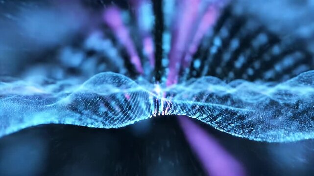 A mesmerizing abstract visualization of data flowing through a digital landscape.