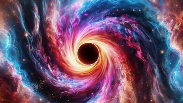 A stunning visualization of a giant black hole in the center of a galactic vortex.