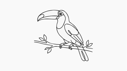 Obraz premium Minimalist Toucan Perch: A stylized toucan, rendered in a single continuous line, rests on a delicate branch adorned with small leaves.