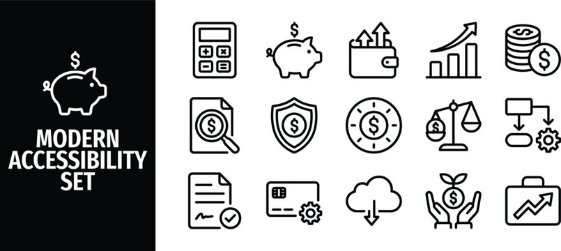 Set of thin line icons for business, finance, and banking vector illustration of financial elements
