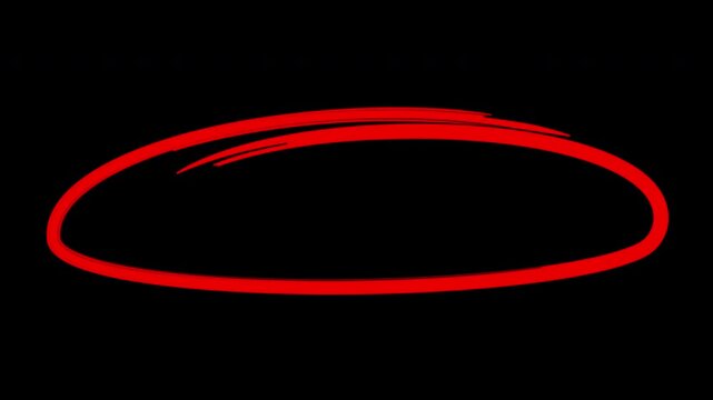 Hand-drawn red circle overlay for emphasis, animated marker stroke on transparent background, for editing and presentations