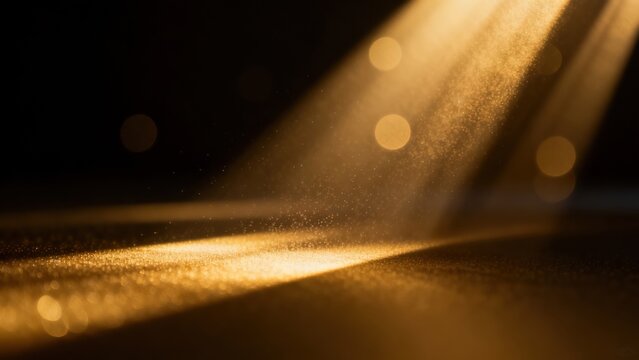 Golden light beams on reflective surface