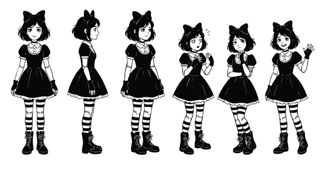 Gothic Lolita Girl Character Reference Sheet Set