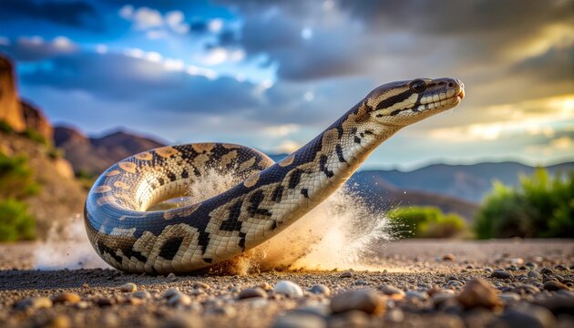 Majestic Python Ascending in a Desert Landscape.