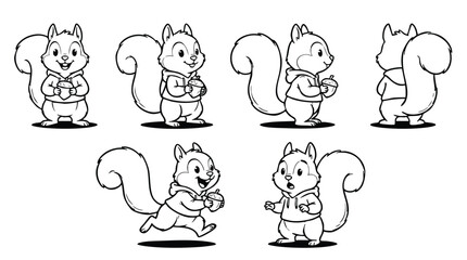 Obraz premium Cute Squirrel Wearing Hoodie Coloring Book Character Design Sheet