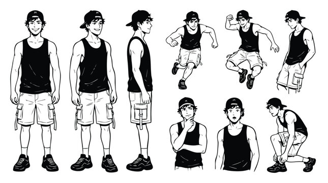Young Man Character Reference Sheet Manga Style