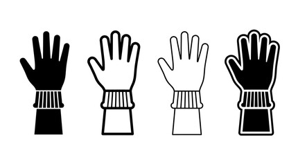Obraz premium Set of black and white glove icons in minimalist silhouette and outline style