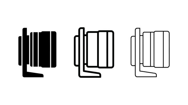 Camera lens icons: monochrome silhouette and outline styles
