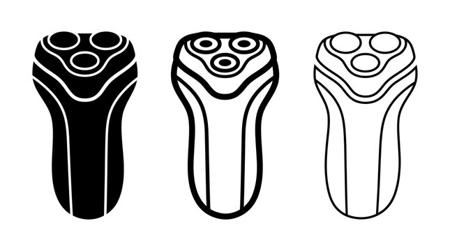 Triple electric razor design in silhouette and outline style for grooming concepts