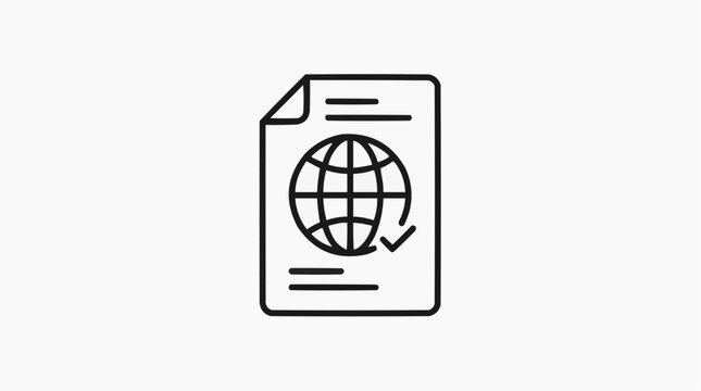 Global Document Verification: A clean, modern icon depicts a document with a globe and a checkmark, symbolizing global verification, international standards, or legal compliance.