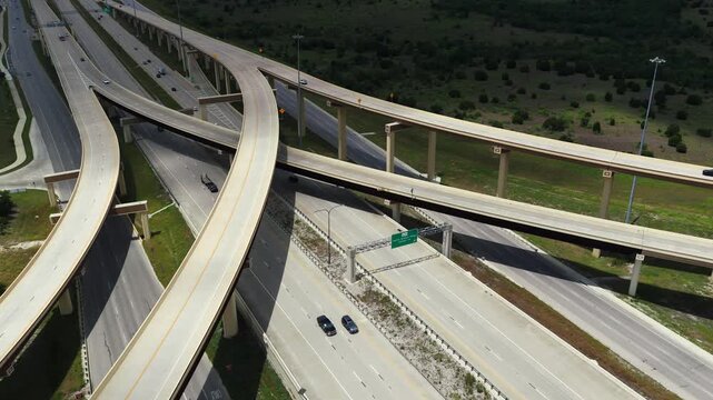 Aerial US 290 Interchange Sweeping Curved Flyover Ramps Manor Texas Part 4 of 5