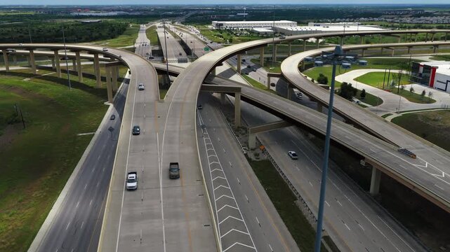 Aerial Descent Over US 290 Interchange Flyover Ramps Manor Texas Part 2 of 5