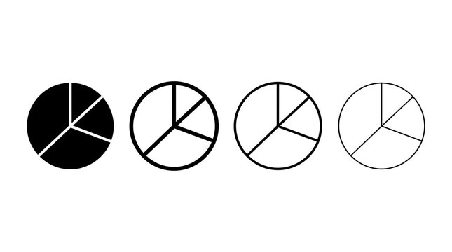 Set of flat and linear pie charts in various styles on white background