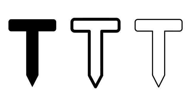 Three variations of a geometric t-shape icon in monochrome design
