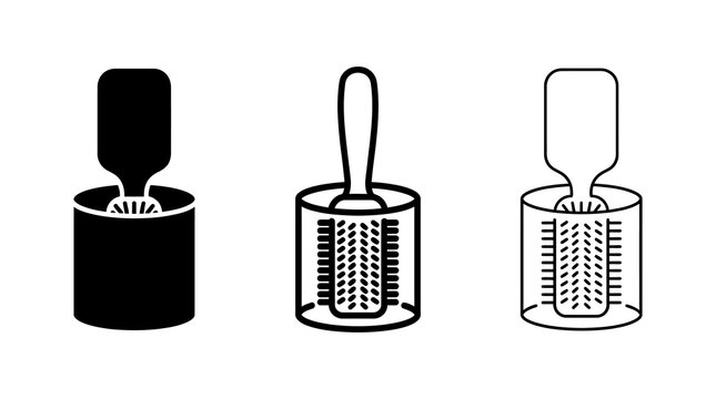 Toilet brush icon set in minimalist black and white design