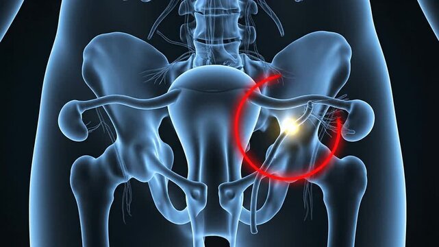 Ectopic Pregnancy Concept In Transparent Female Pelvis Anatomy Highlighting Affected Fallopian Tube For Educational Purposes