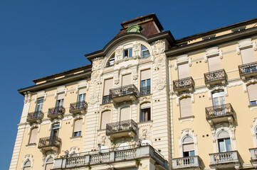 Obraz premium Hotel Victoria au Lac historic facade in Lugano Paradiso Switzerland