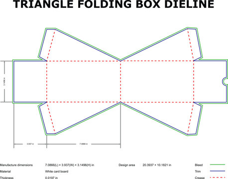 Precise technical die line diagram for foldable triangular cardboard box packaging packaging design print ready graphics product prototyping sustainable packaging ecommerce branding
