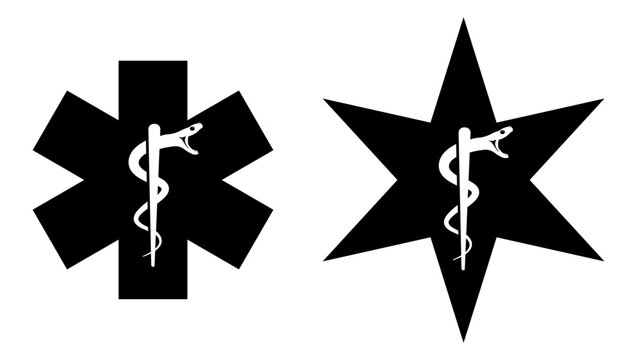 Star of Life symbol, black isolated vector silhouette