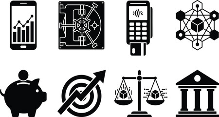 Fototapeta premium Telemedicine and digital health icon set featuring online doctor consultation smartwatch heart rate medical drone rx prescription silhouette vector.eps,
