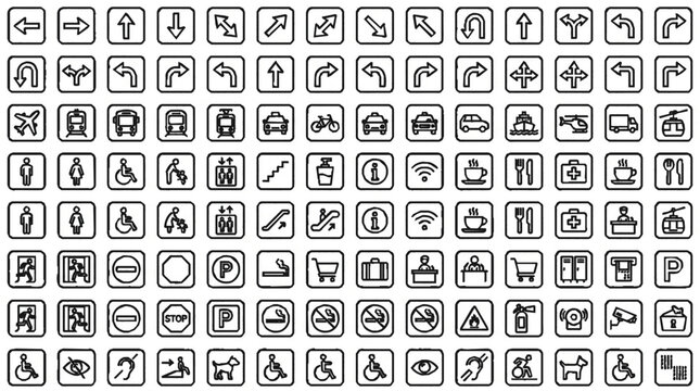 Comprehensive set of navigation and public information icons in vector format