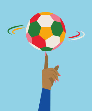 Colorful Soccer Ball Spinning on Finger with Pink Nails