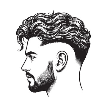 Vector illustration of a man with a stylish undercut hairstyle and beard isolated on white background