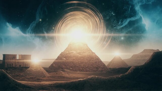 SciFi Giza Pyramids Orange Gold Portal Cosmic Stargate Landscape  - Loop Animation Wallpaper