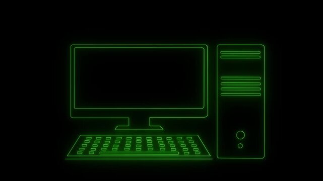 Computer Animation &ndash; Neon Desktop PC Outline.4k motion video 