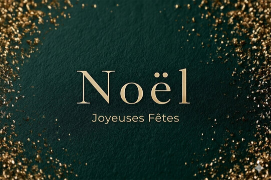 Elegant French Noel Joyeuses Fetes Christmas Graphic with Gold Glitter