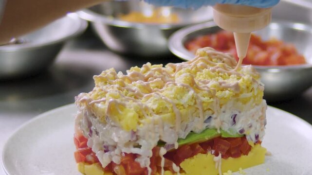 Preparing Peruvian Causa &ndash; Authentic Cooking stock video