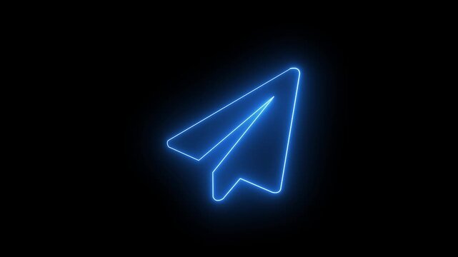 Neon Paper Plane Send Icon on Dark Background. neon paper rocket icon with dark background