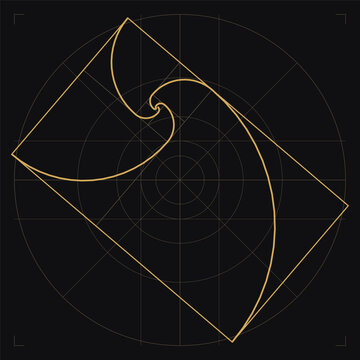 Golden spiral golden ratio sacred geometry line art in noir gold