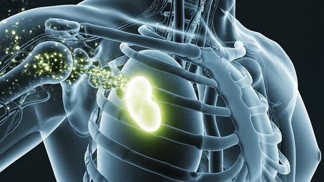 Transparent Upper Torso Illustration of Sentinel Lymph Node Concept with Advanced Medical Visualization Techniques in Healthcare
