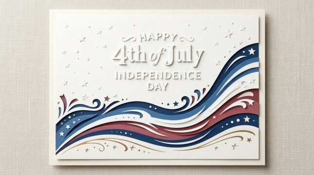 Independence day card festive 4th of july paper cut art with stars stripes