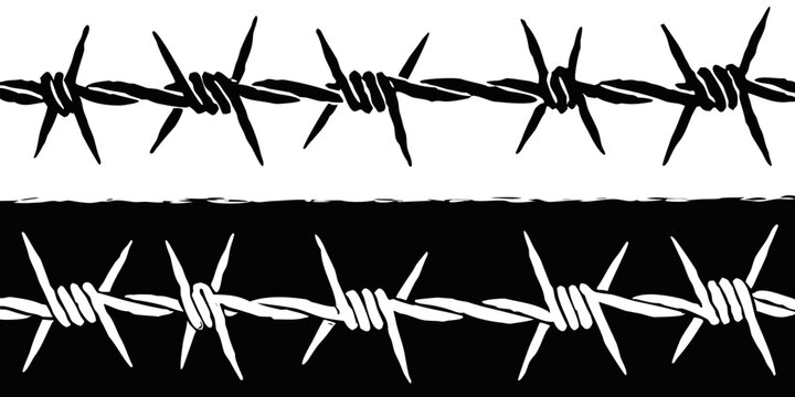 Barbed wire pattern in black and white offering stark graphic design elements for security concepts