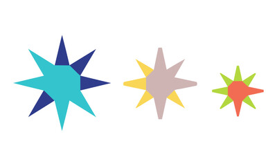 Obraz premium Three varied six-pointed sparkle icons in a minimalist flat design, isolated on a white background. Simple graphic element concept