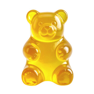 Vibrant translucent golden yellow gummy bear candy sculpted into a cheerful bear shape&nbsp;&nbsp;