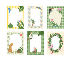 Fototapeta premium Tropical Frame Set With Jungle Animals Cartoon