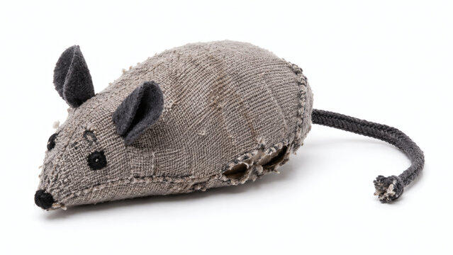 Worn Fabric Mouse Cat Toy Isolated On White