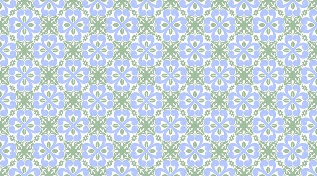 Seamless geometric floral pattern with elegant ornamental elements. Repeating decorative background suitable for wallpaper, fabric, textile, wrapping paper, packaging, home decor, surface design.