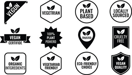 Obraz premium Set of black vegan and eco friendly product labels