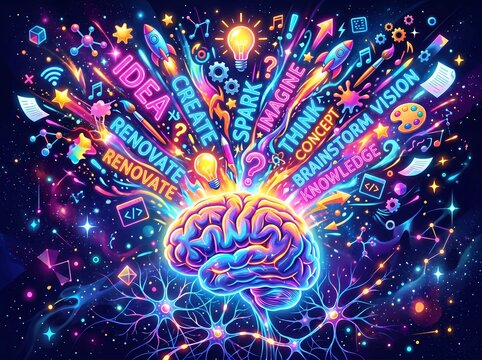 Vibrant Brain Explosion of Colorful Ideas and Creative Thinking Illustration