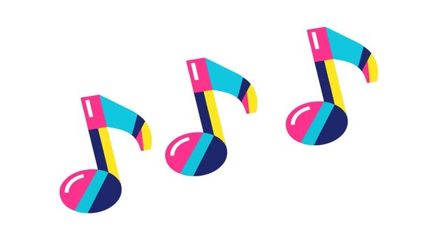 Seamless Moving Music Notes Animation with Transparent Background Colorful Loop Video